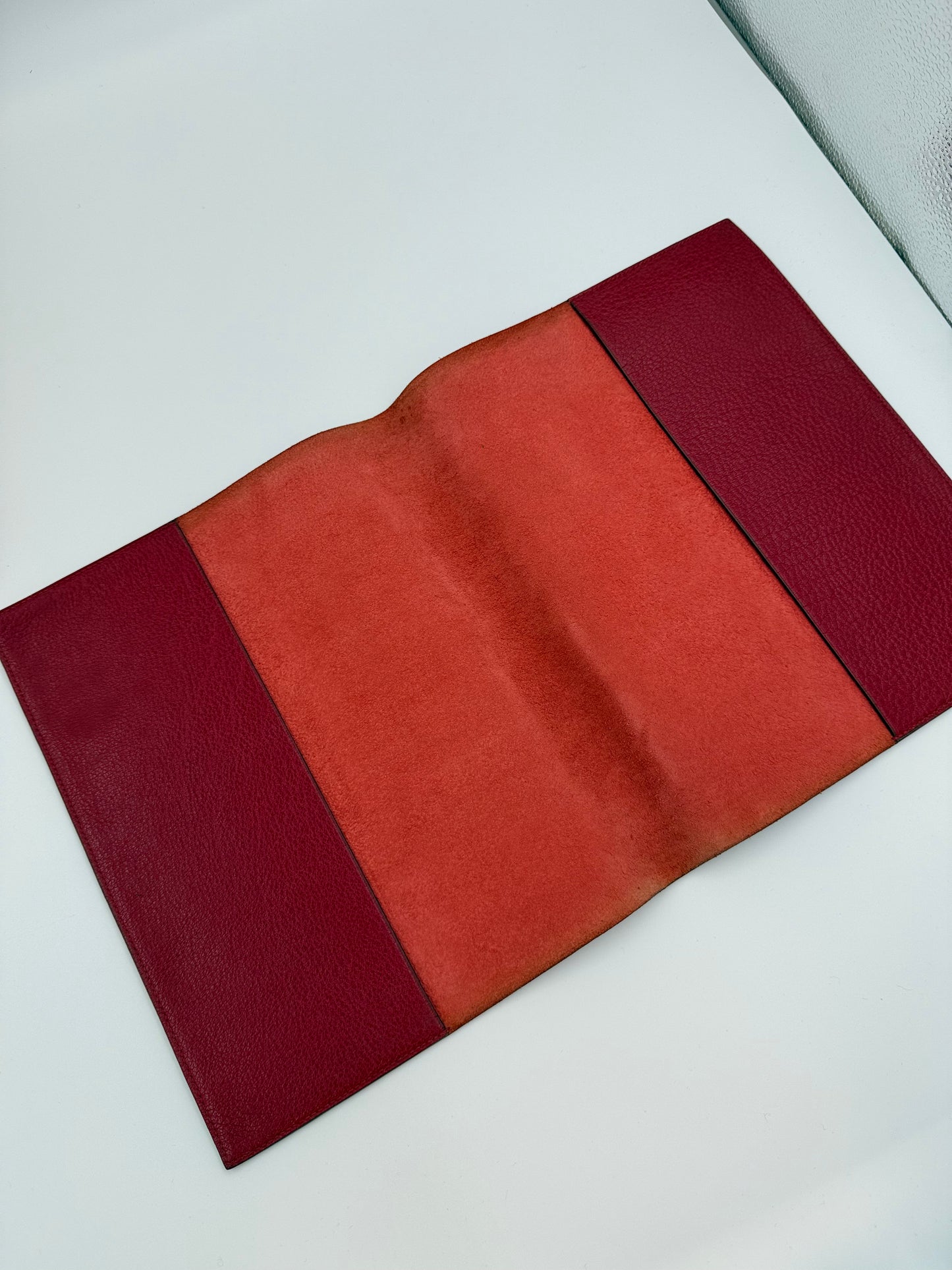 T342 HERMES Vintage Rouge Chevre Large Desk Agenda
