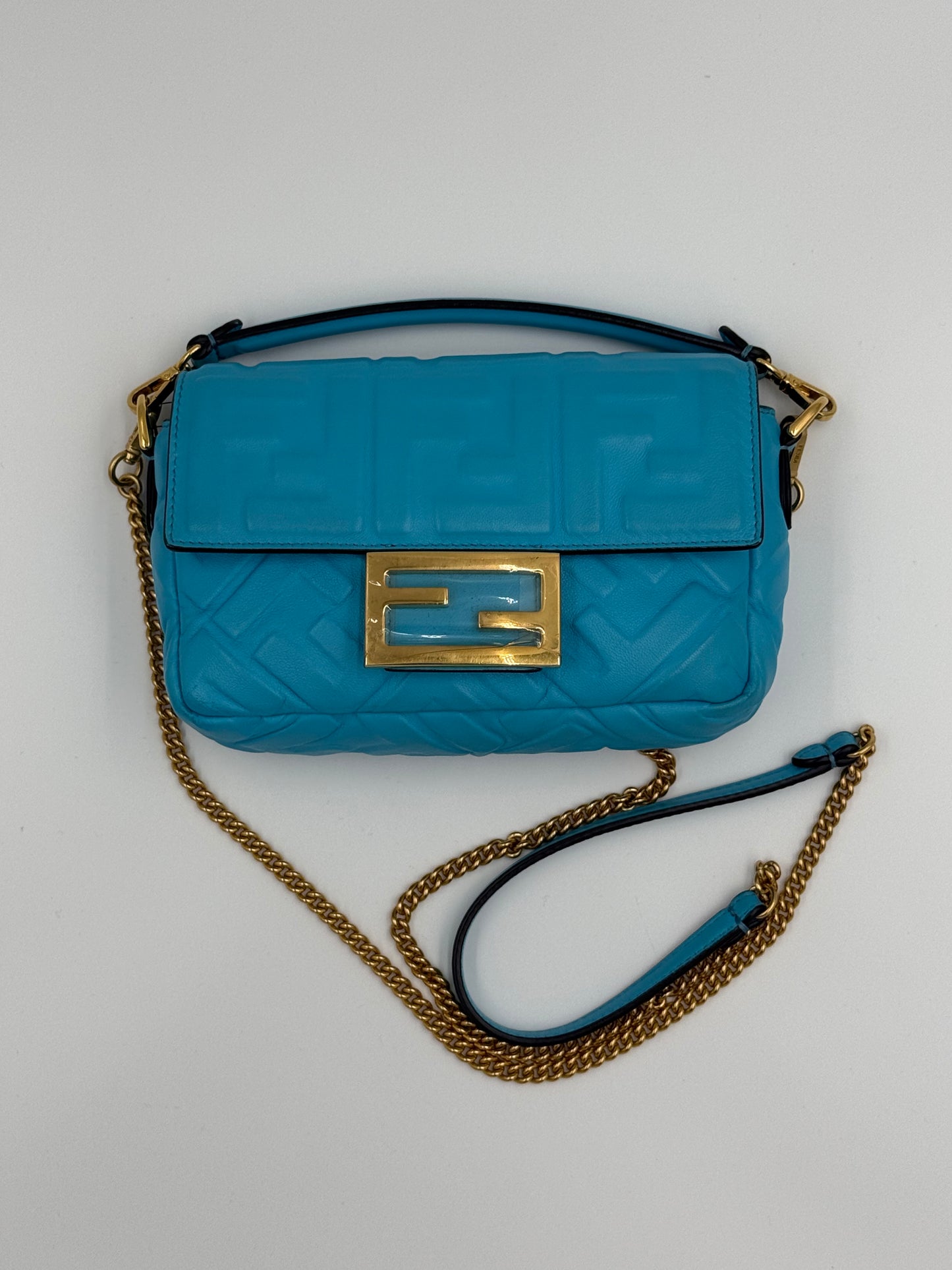 T308 FENDI Zucca Embossed Small Baguette Crossbody