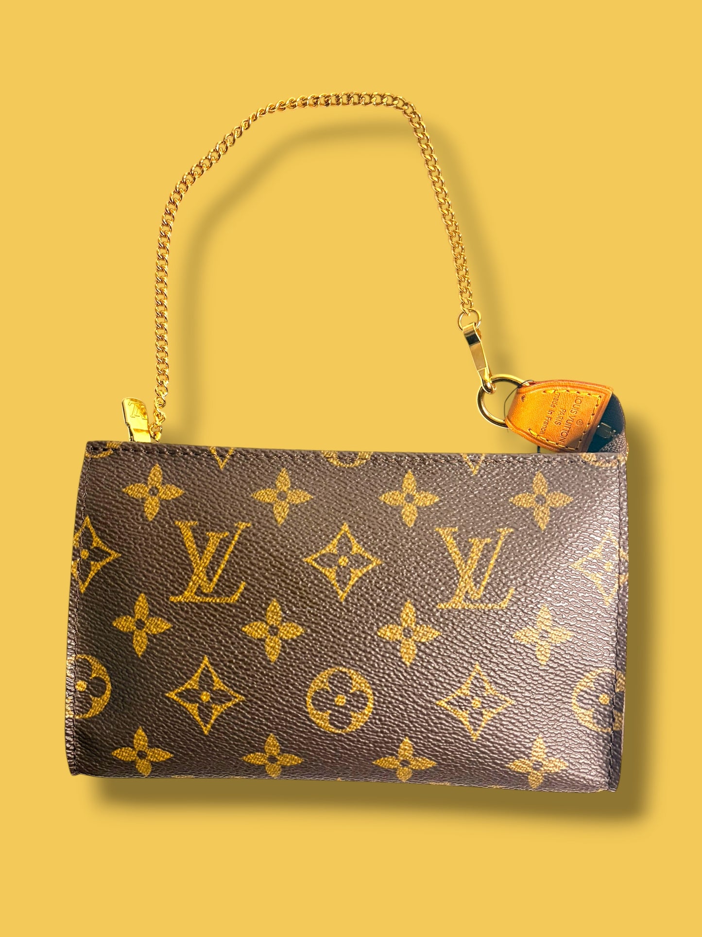 TBC150 LOUIS VUITTON Monogram Bucket Pouch PM with Authentic LV Gold Tone Chain VI0012
