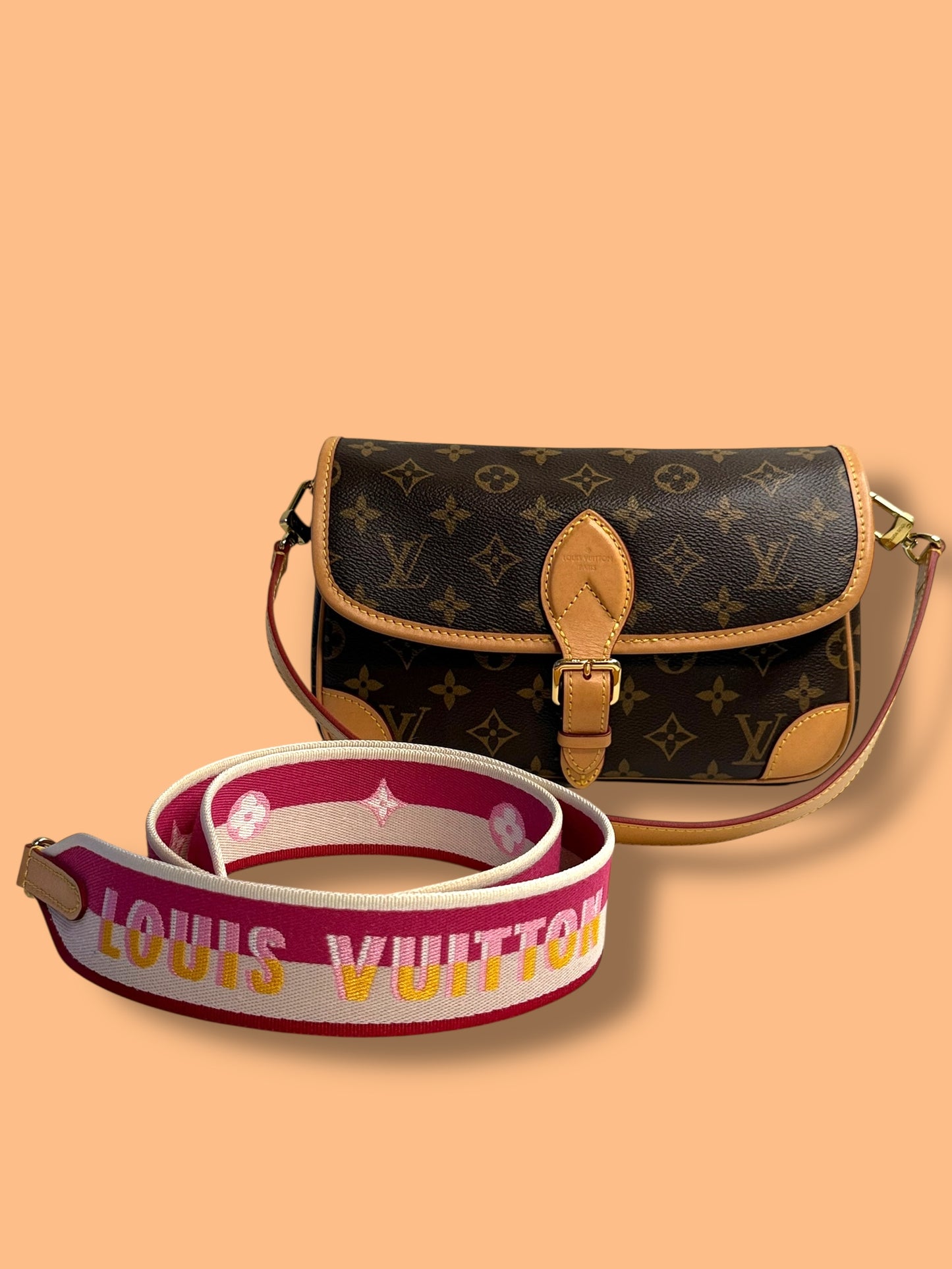 TBC293 LOUIS VUITTON Monogram Diane 2 way Bag Microchipped Pink Strap