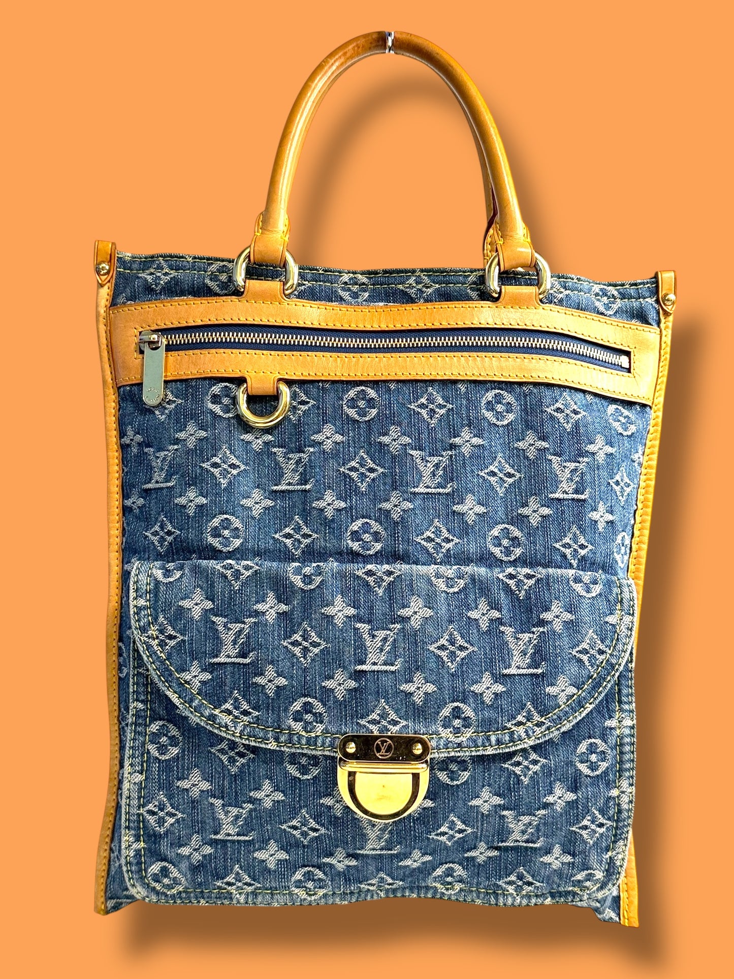 TBC158 LOUIS VUITTON Denim Monogram Sac Plat Vertical Tote AS1005