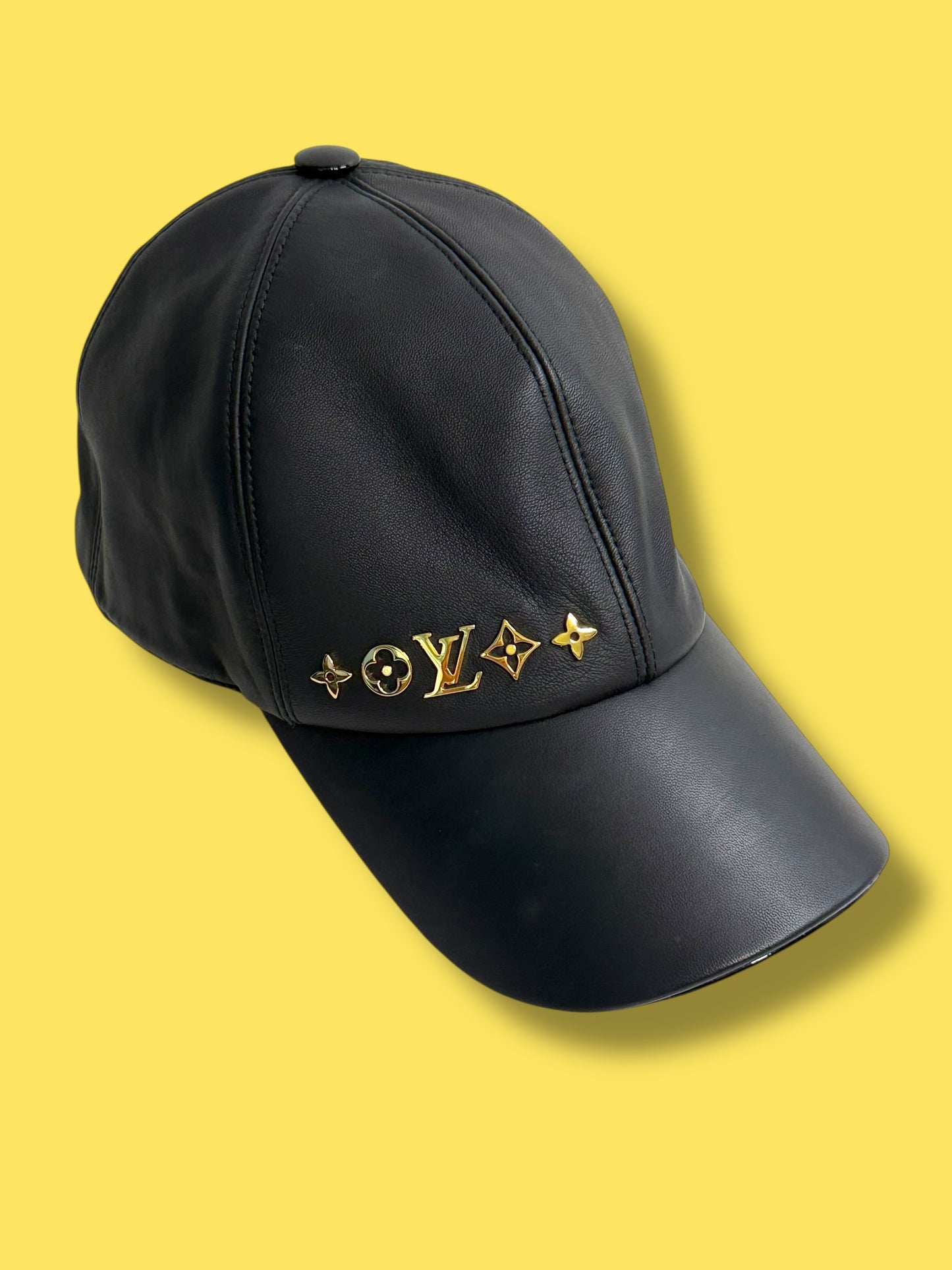 J428 LOUIS VUITTON Black Lambskin Leather Cruiser Cap AL1252 size 58 Max 60