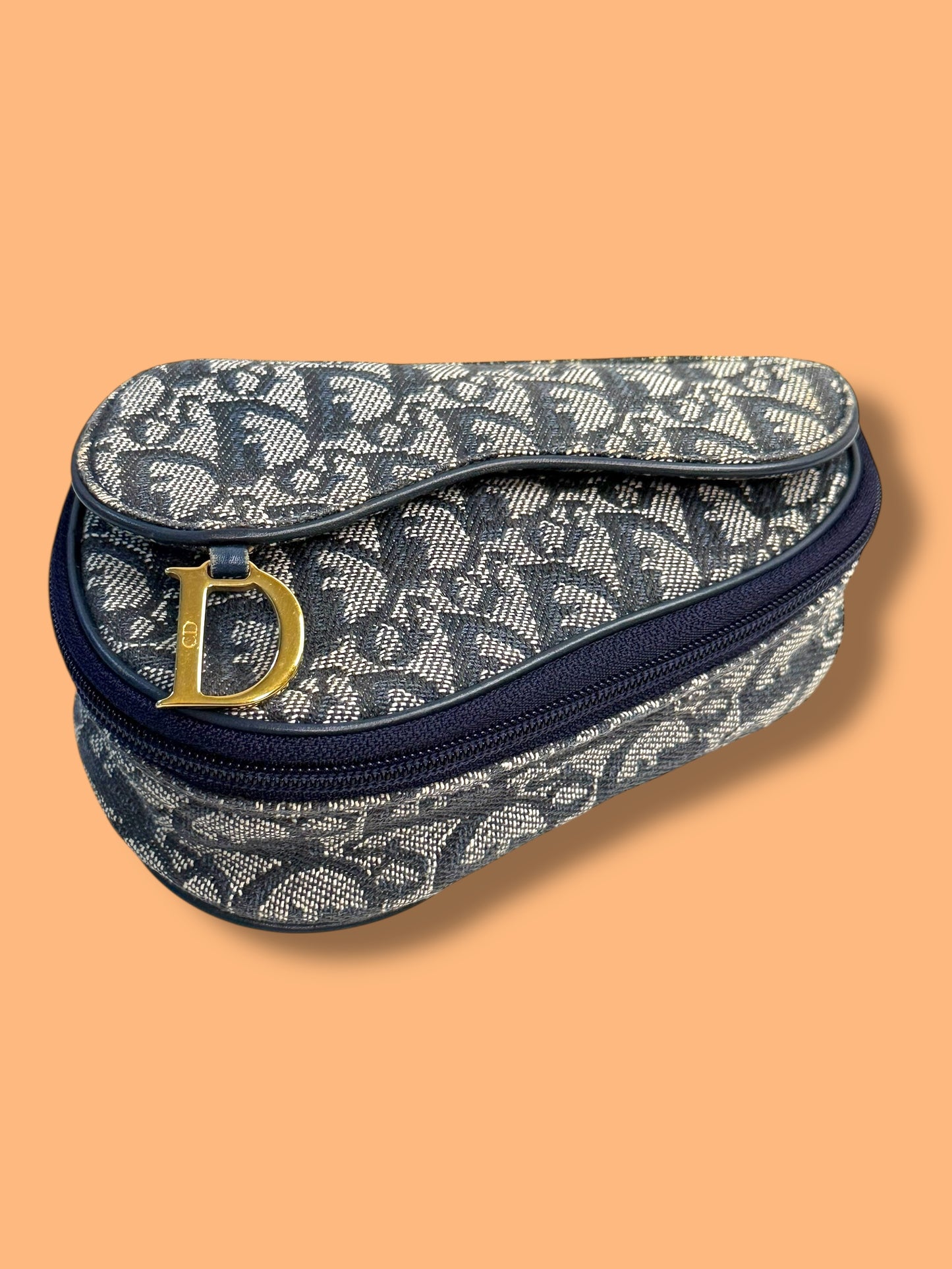 TBC222 DIOR Navy Oblique Jacquard Saddle Cosmetic Pouch