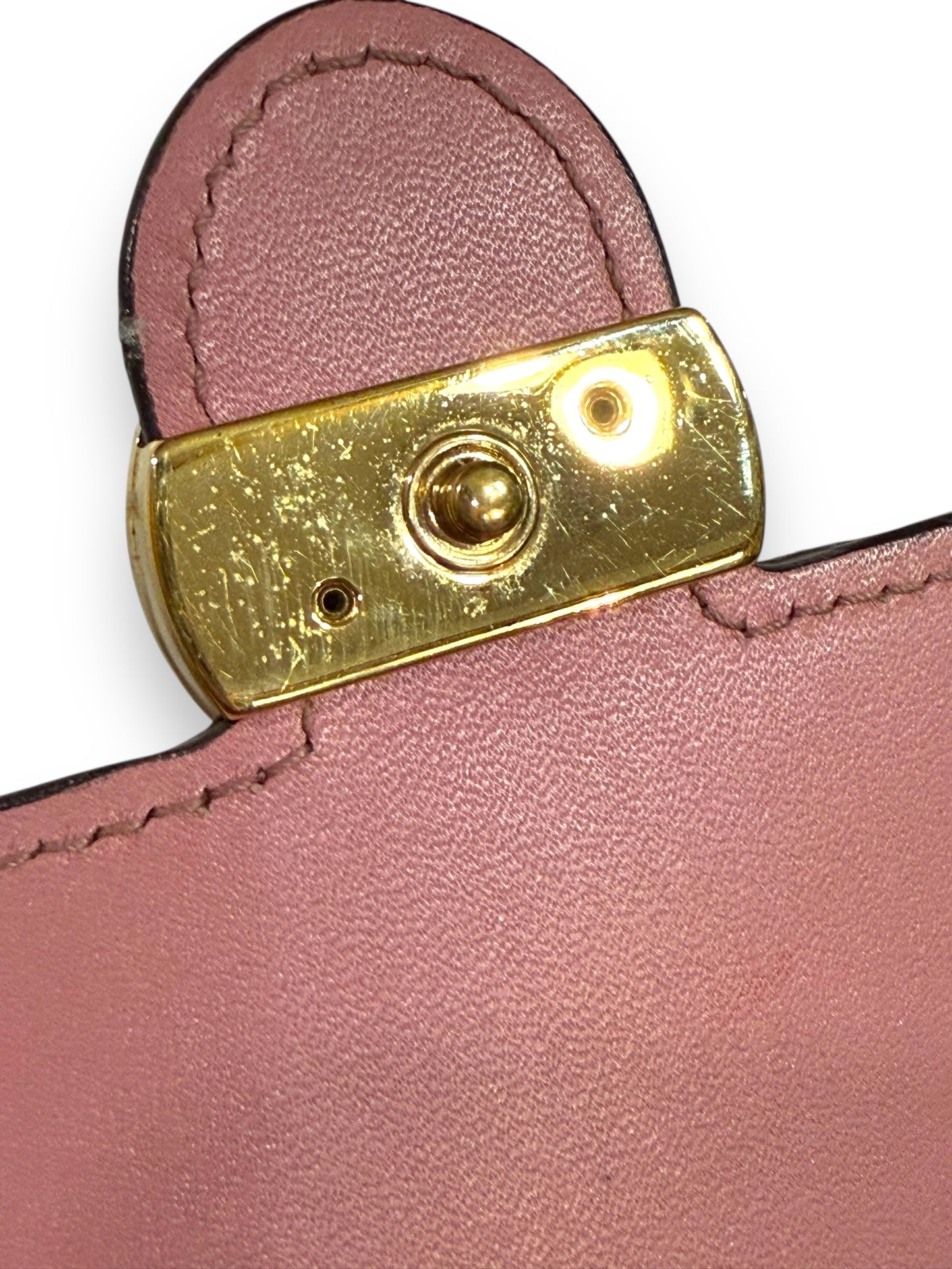 Gucci Pink GG Sima Leather Interlock Wallet on Chain with Gold Hardware