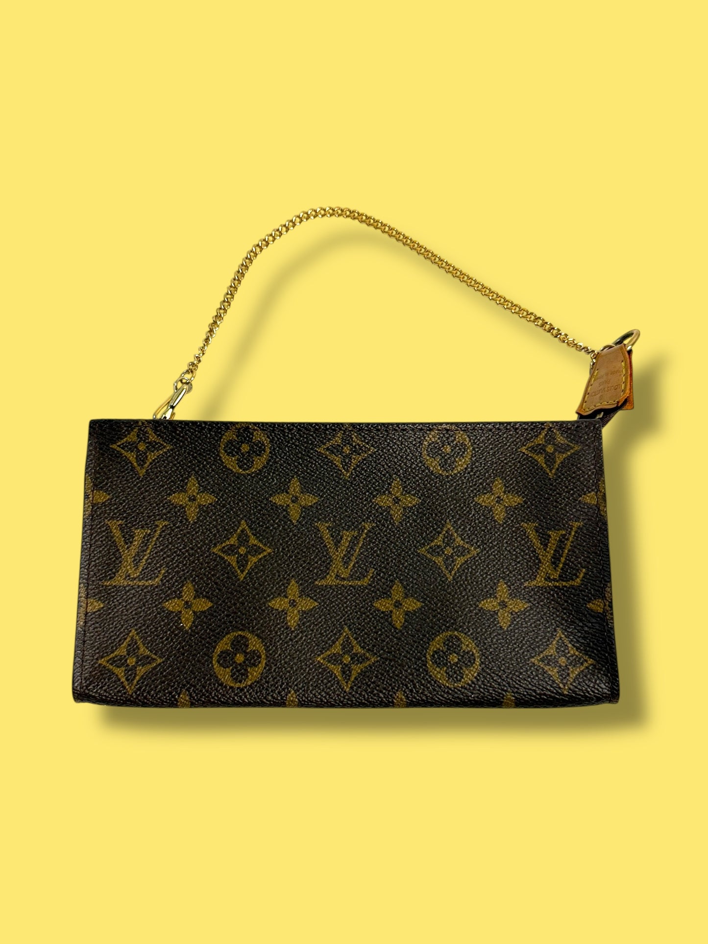 TBC203 LOUIS VUITTON Monogram Bucket Pouch GM with Authentic LV Gold Chain FL1020