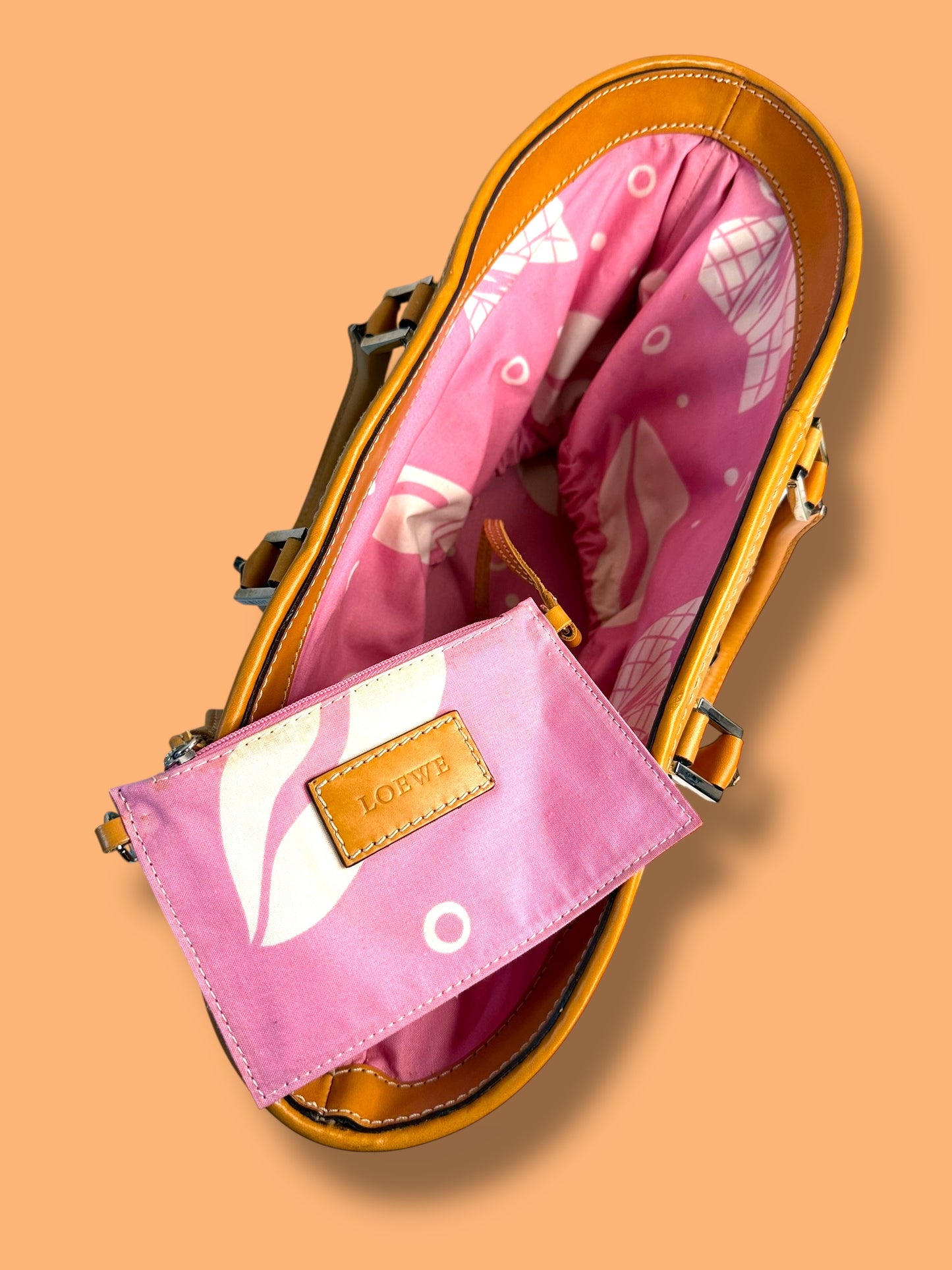 TBC199 LOEWE Anagram Basket Bag with Pochette Pink Fabric Interior
