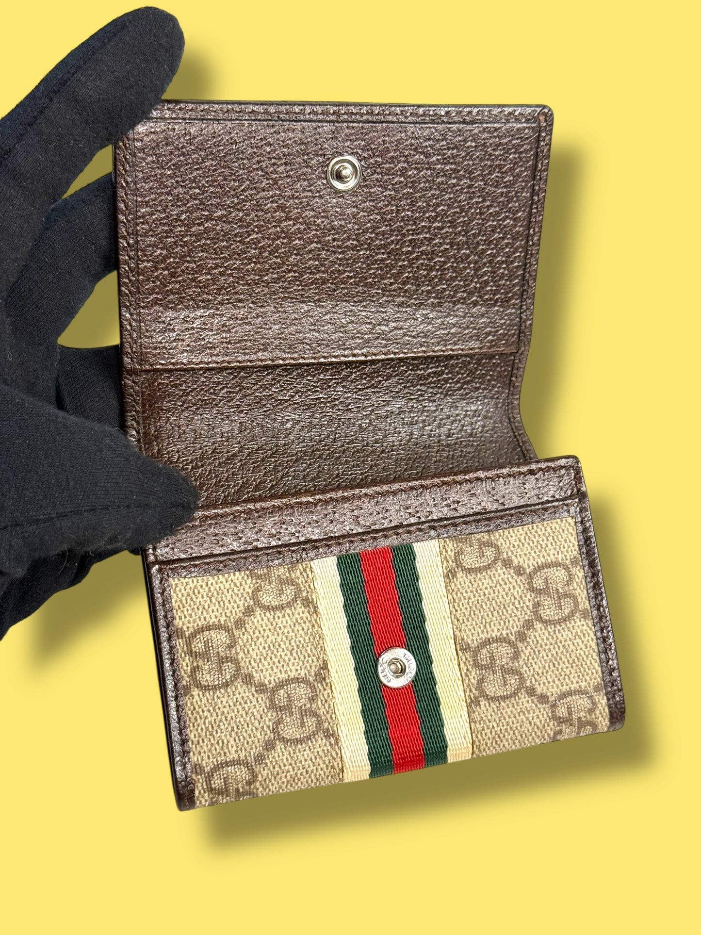 W120 GUCCI GG Supreme Canvas Sherry Line Business Card Case