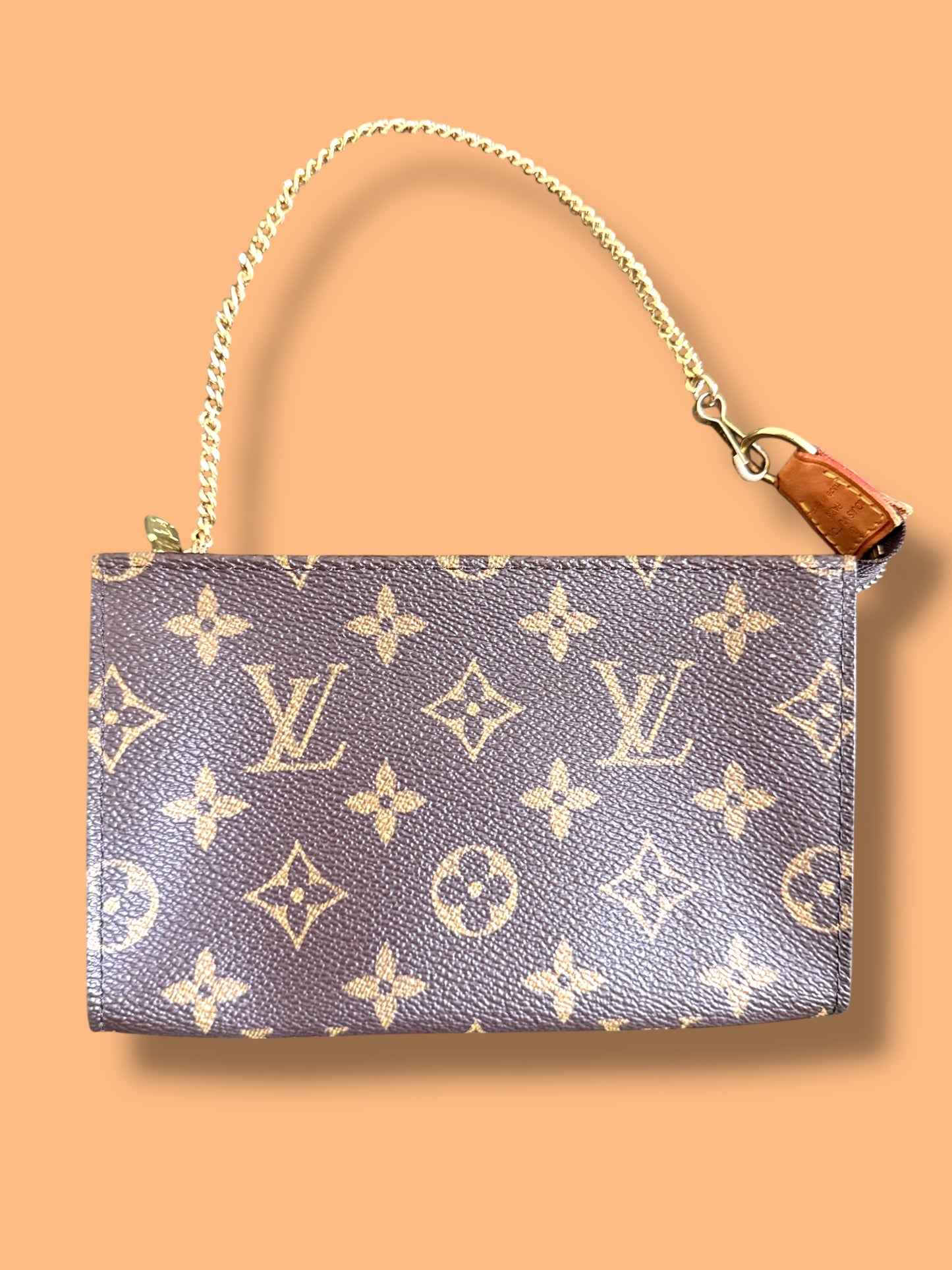B180 LOUIS VUITTON Monogram Bucket Pouch PM c Authentic LV Gold Chain Strap FL0041