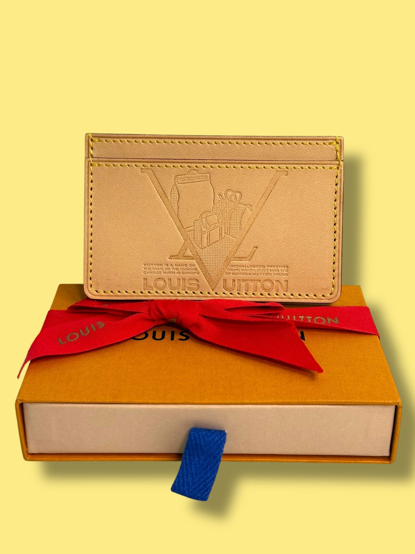 W54 LOUIS VUITTON Natural Vachetta Leather Special Order Viyages Card Holder