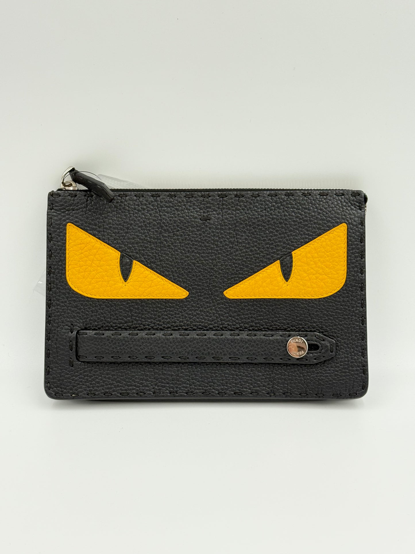 T339 FENDI Black Pebbled Leather Monster Clutch