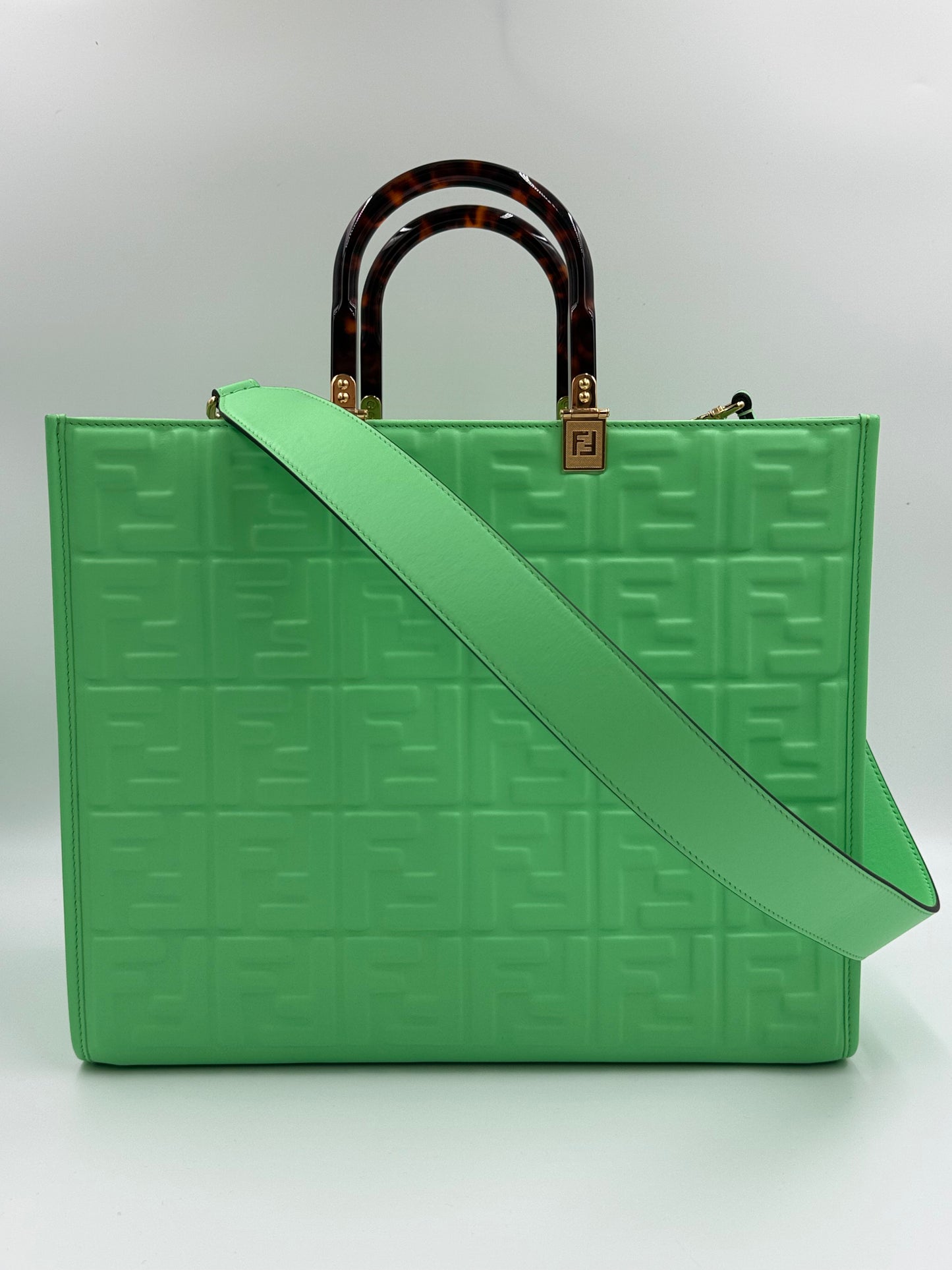 T309 FENDI Zucca Embossed Leather Sunshine Tote
