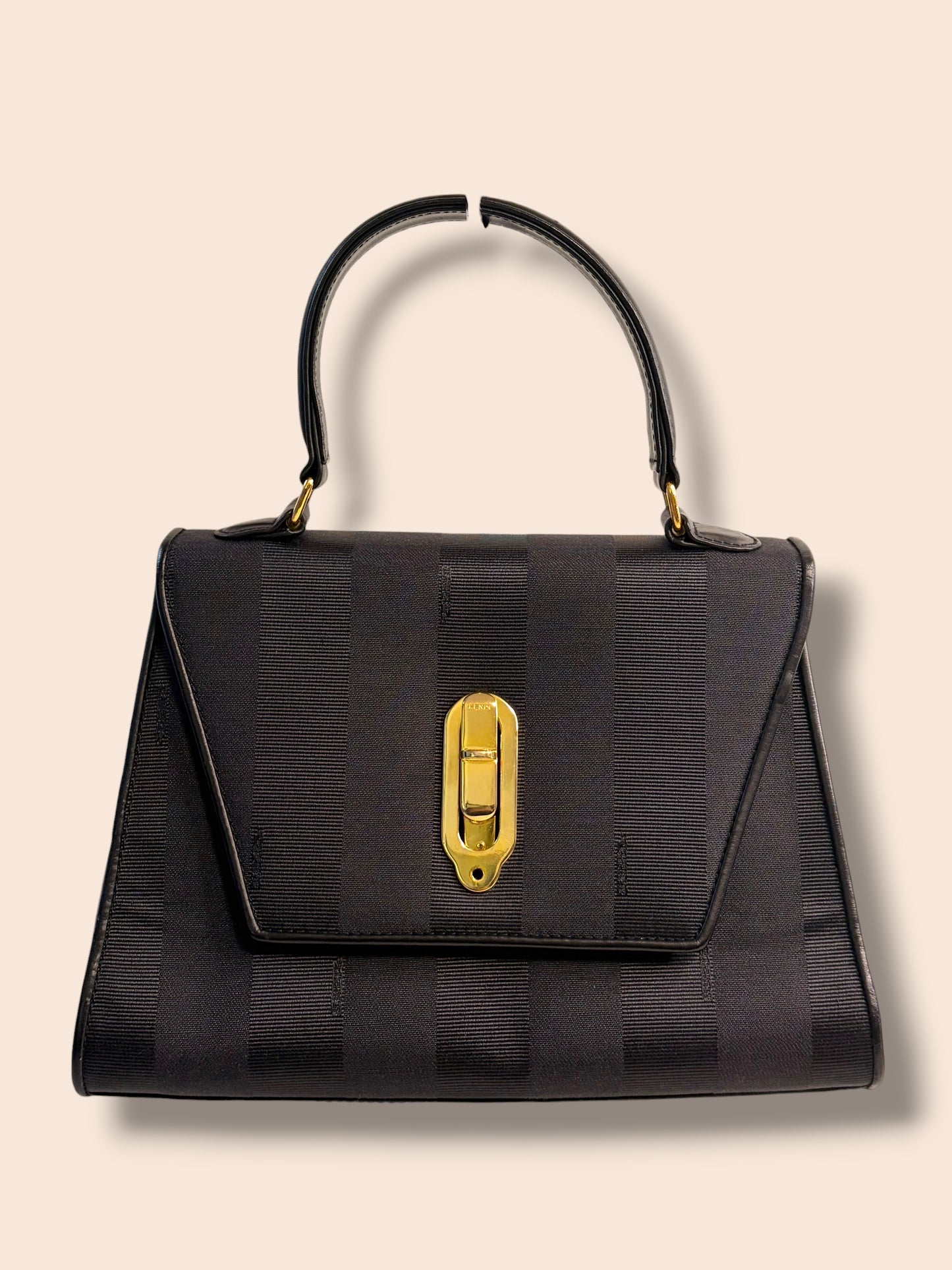 TBC202 FENDI Vintage Black Pequin Top Handle Kelly 2 way Bag