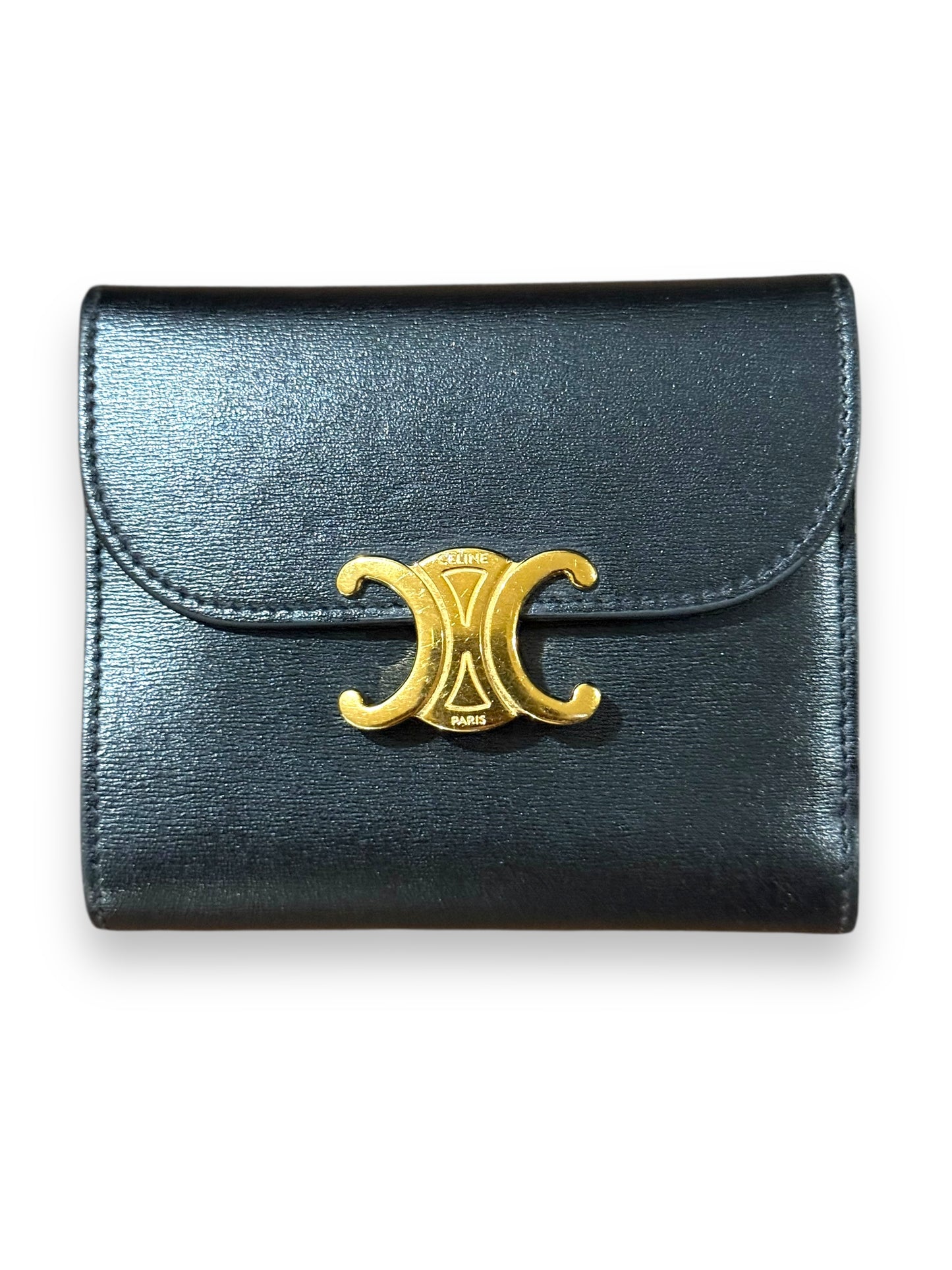 Celine Triomphe Black Calfskin Small Flap Trifold Wallet