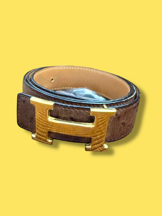 J420 HERMES Constance Ostrich Reversible Belt Square C Year 1999