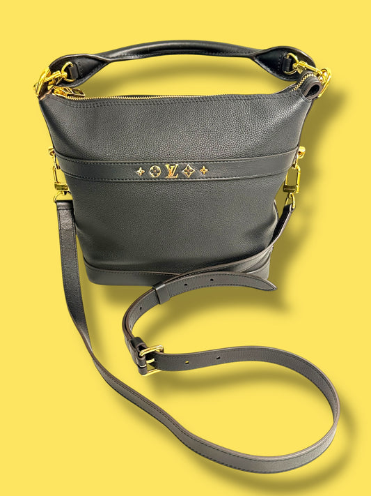 TBC134 LOUIS VUITTON Rare Black Taurillon Leather Cruiser PM 2 way Bag Monogram Interior FL0291/ Microchipped