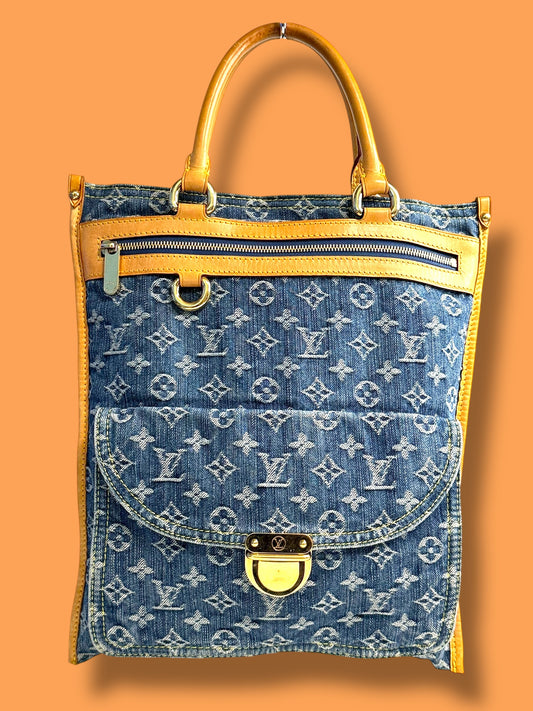 TBC158 LOUIS VUITTON Denim Monogram Sac Plat Vertical Tote AS1005