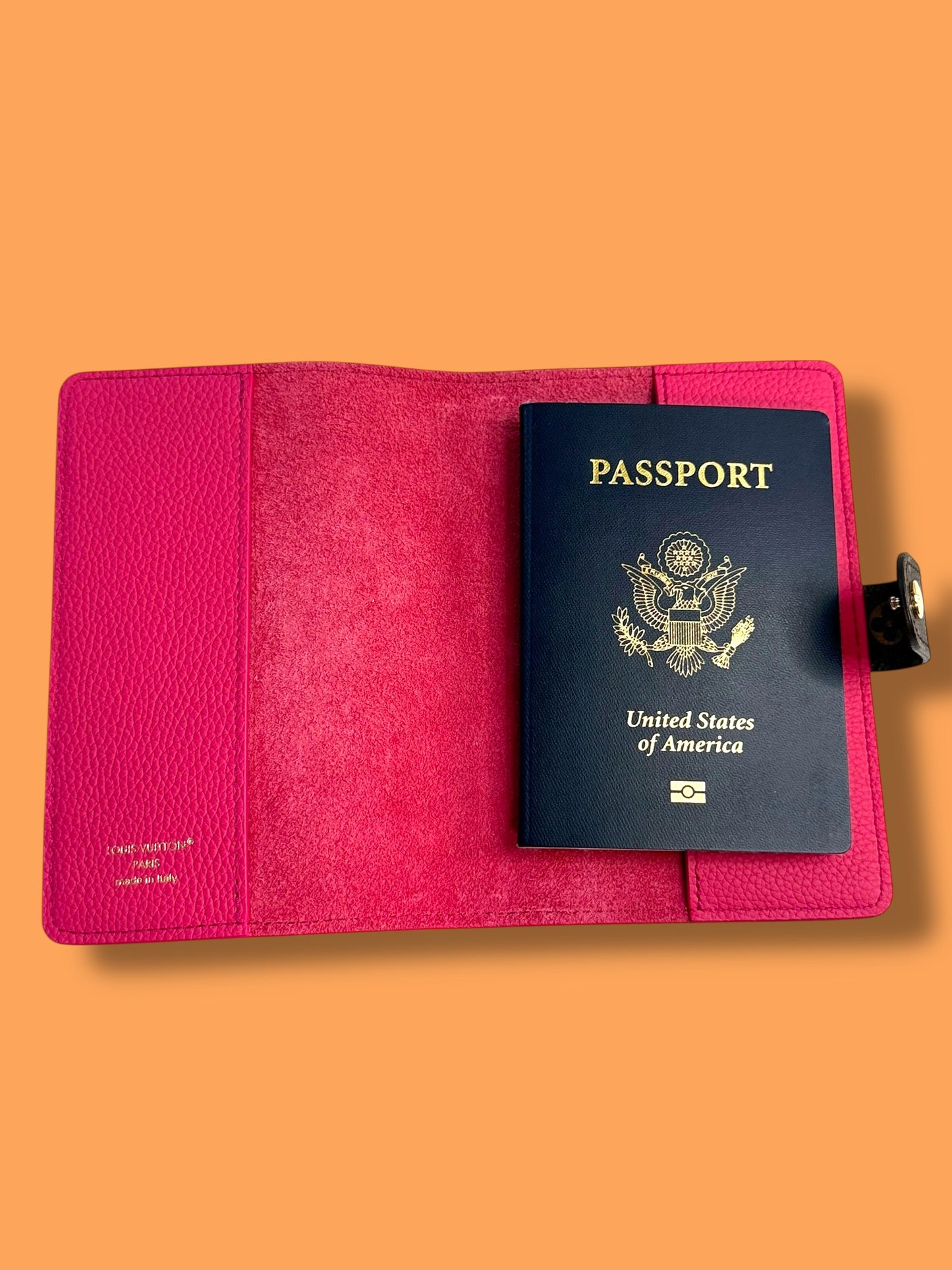 W142 BNew Condition LV Pondichery Pink Carles Passport Notebook Cover PM Chip