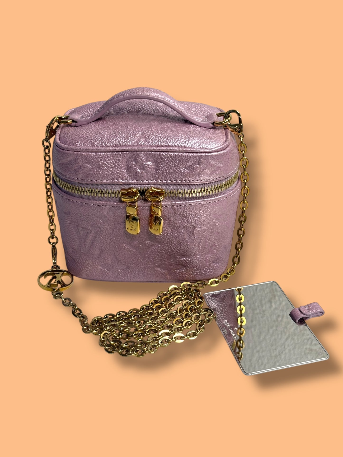 TBC294 LV Pink Metallic Empreinte Leather Micro Vanity c Gold Chain Strap Microchipped