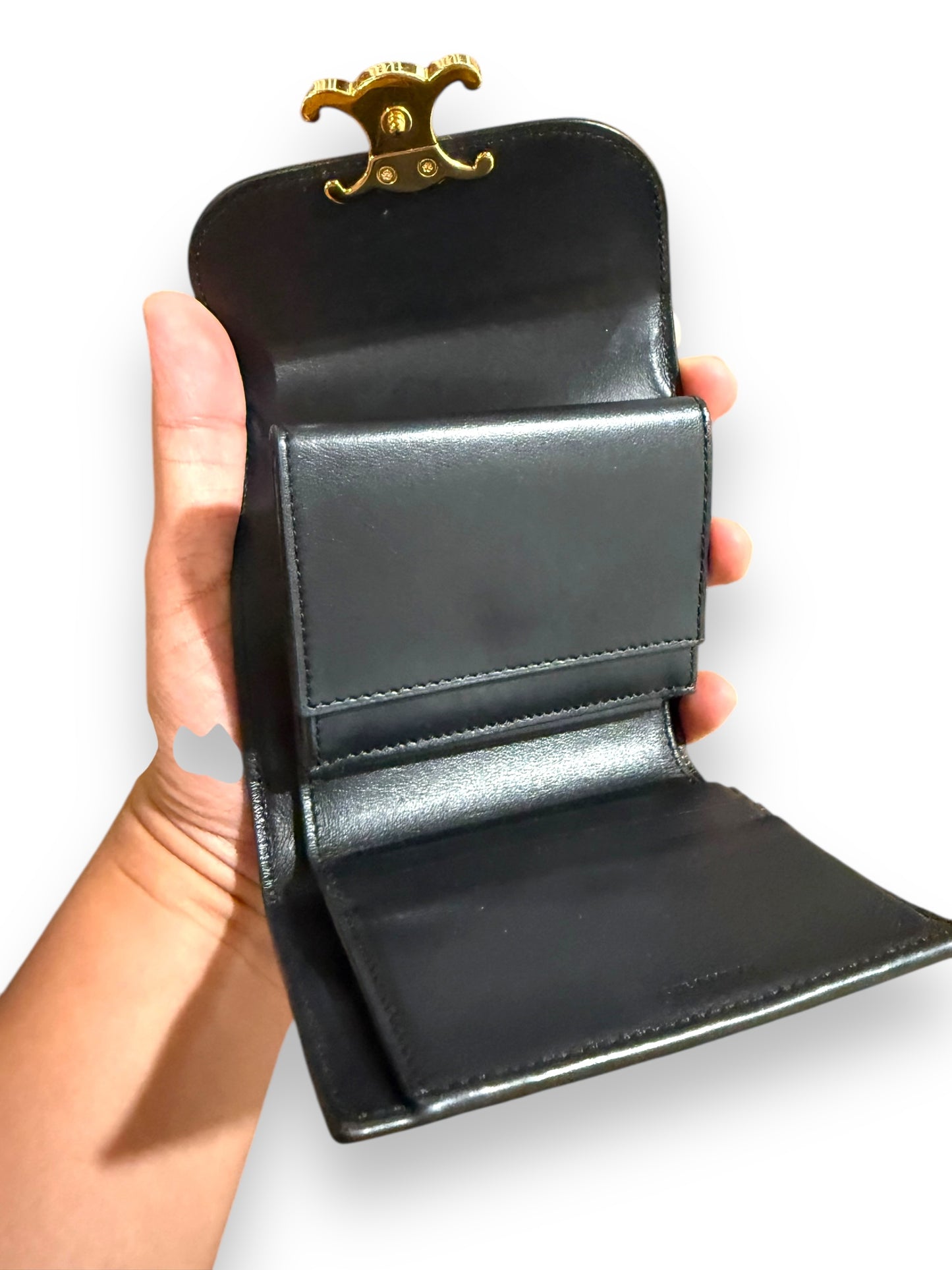 Celine Triomphe Black Calfskin Small Flap Trifold Wallet
