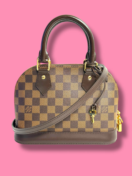 TBC140 LOUIS VUITTON Damier Ebene Alma BB with Strap, Lock & Keys FL4199