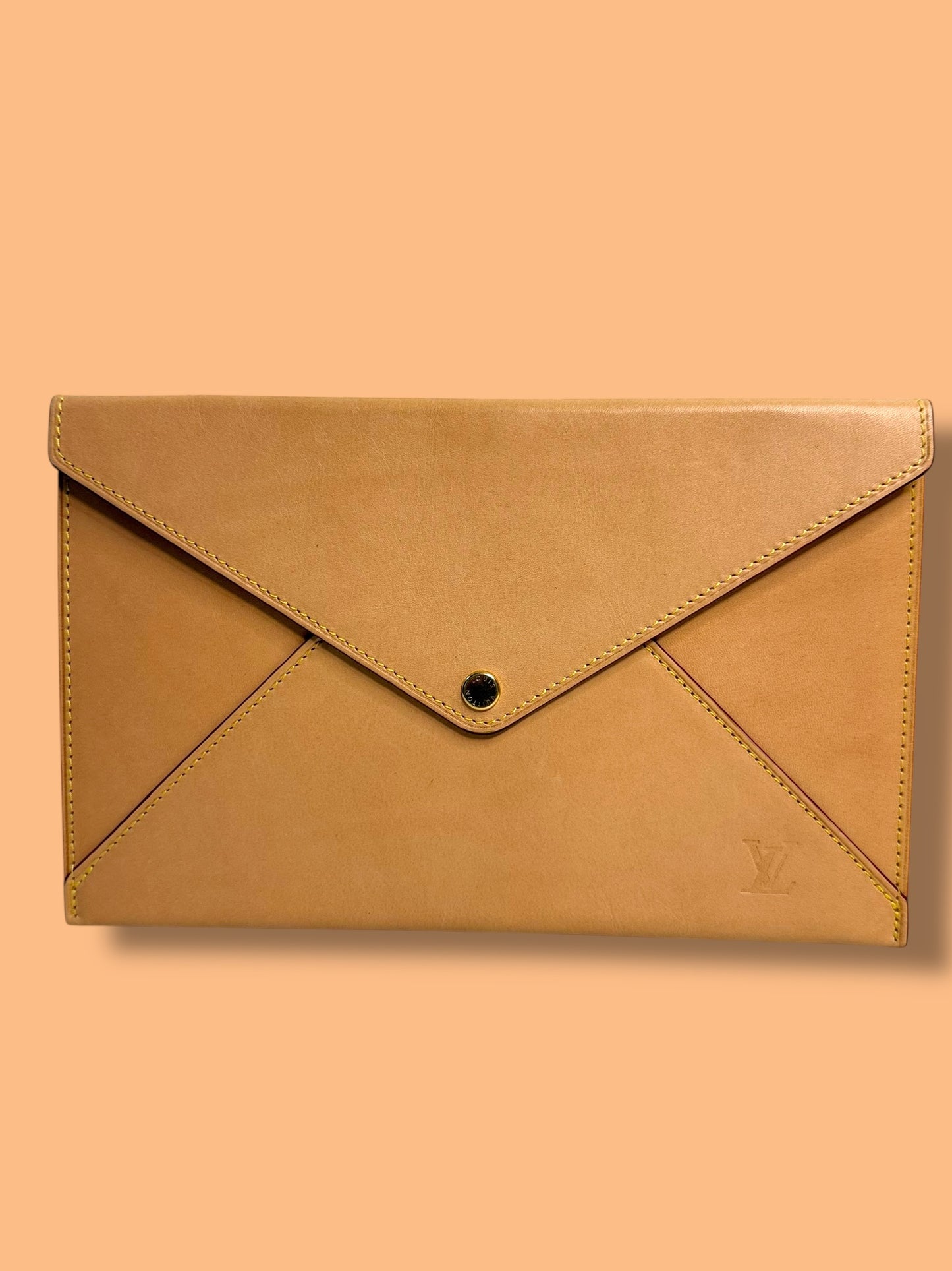 W193 LOUIS VUITTON Rare VIP Vachetta Leather Envelope Pochette with Authentic Detective COA