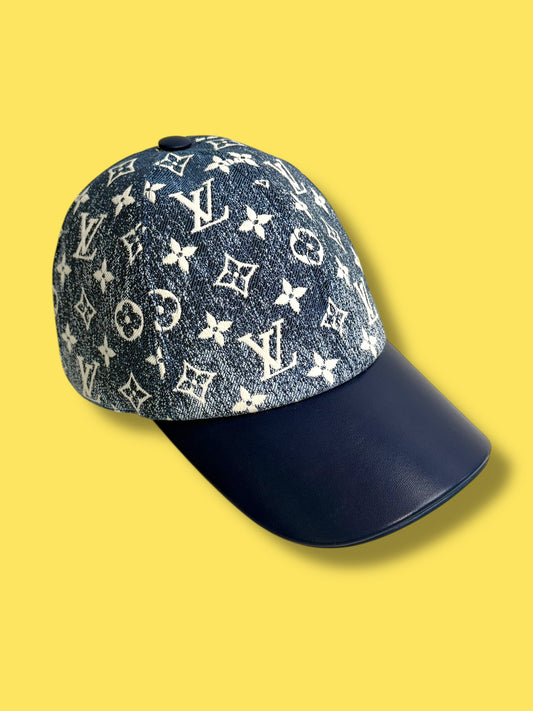 J430 LOUIS VUITTON Blue Jacquard Denim Cap AL1292 Size 58 Max 60