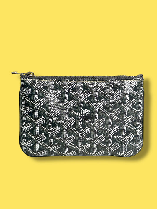 $670 retail W89 GOYARD Gray Goyardine Senat Mini Zipper Pouch
