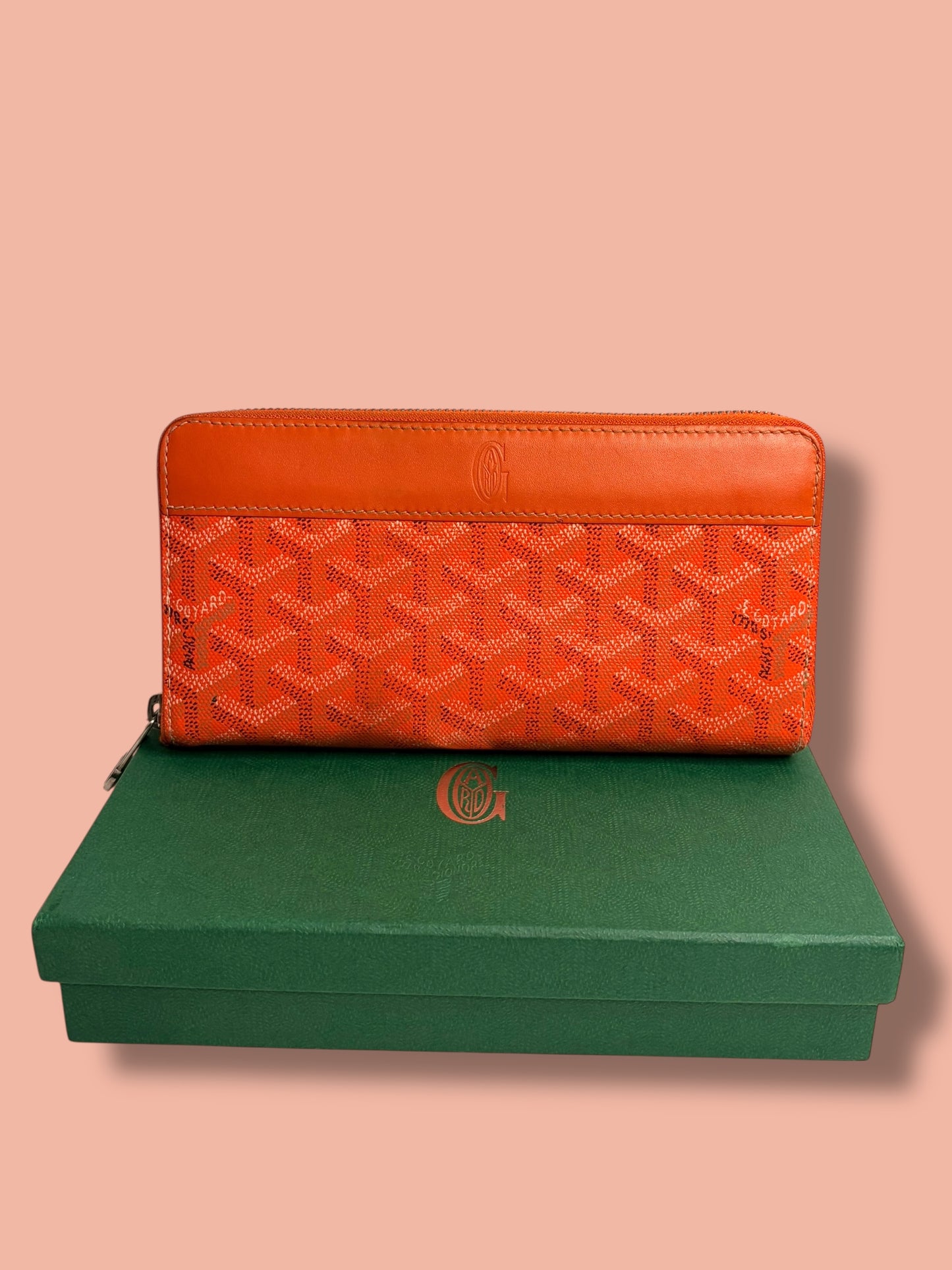 W186 GOYARD Orange Goyardine Canvas Long Zippy Wallet