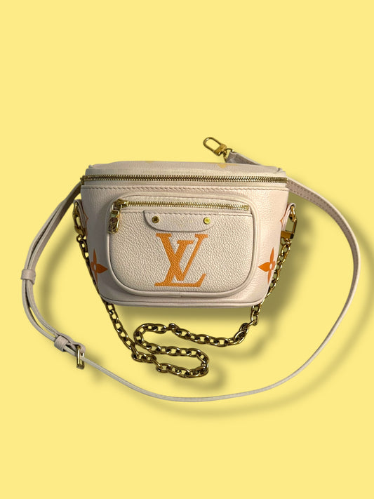 TBC102 LOUIS VUITTON 2021 By The Pool Empreinte Leather Giant Monogram Mini Bumbag Microchipped