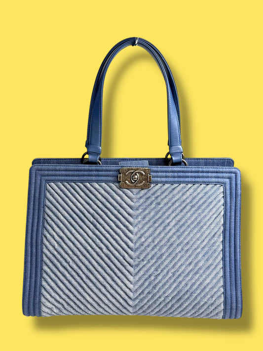 TBC164 CHANEL Chevron Denim Tote Bag Series 20 2014-2015