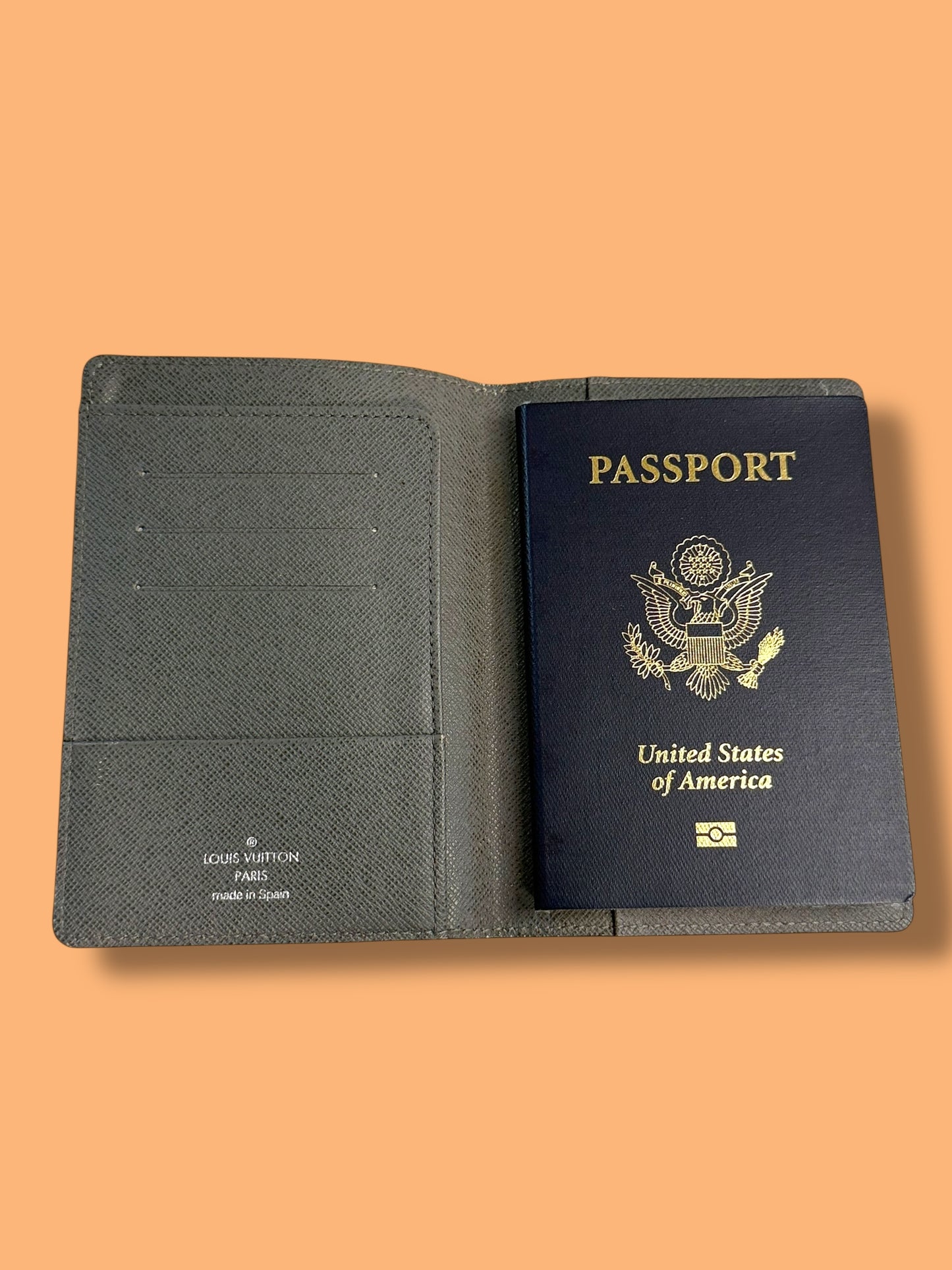 W170 LOUIS VUITTON Rare Gray Taiga Leather Passport Holder CA3160