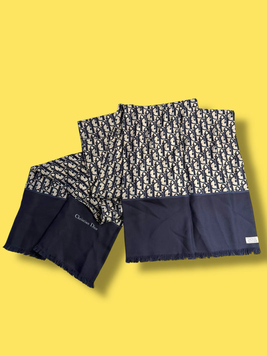 J431 DIOR Navy Oblique Silk Scarf