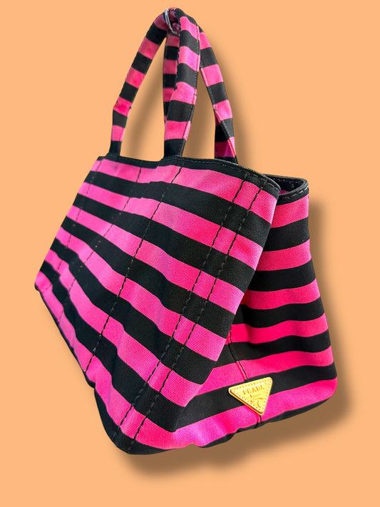 TBC219 PRADA Pink Bicolor Large Canapa Tote LTD Ed