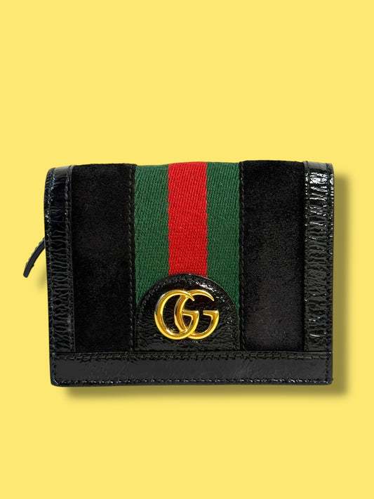 $550 retail W121 GUCCI Ophidia Black Suede Leather Card Case Wallet