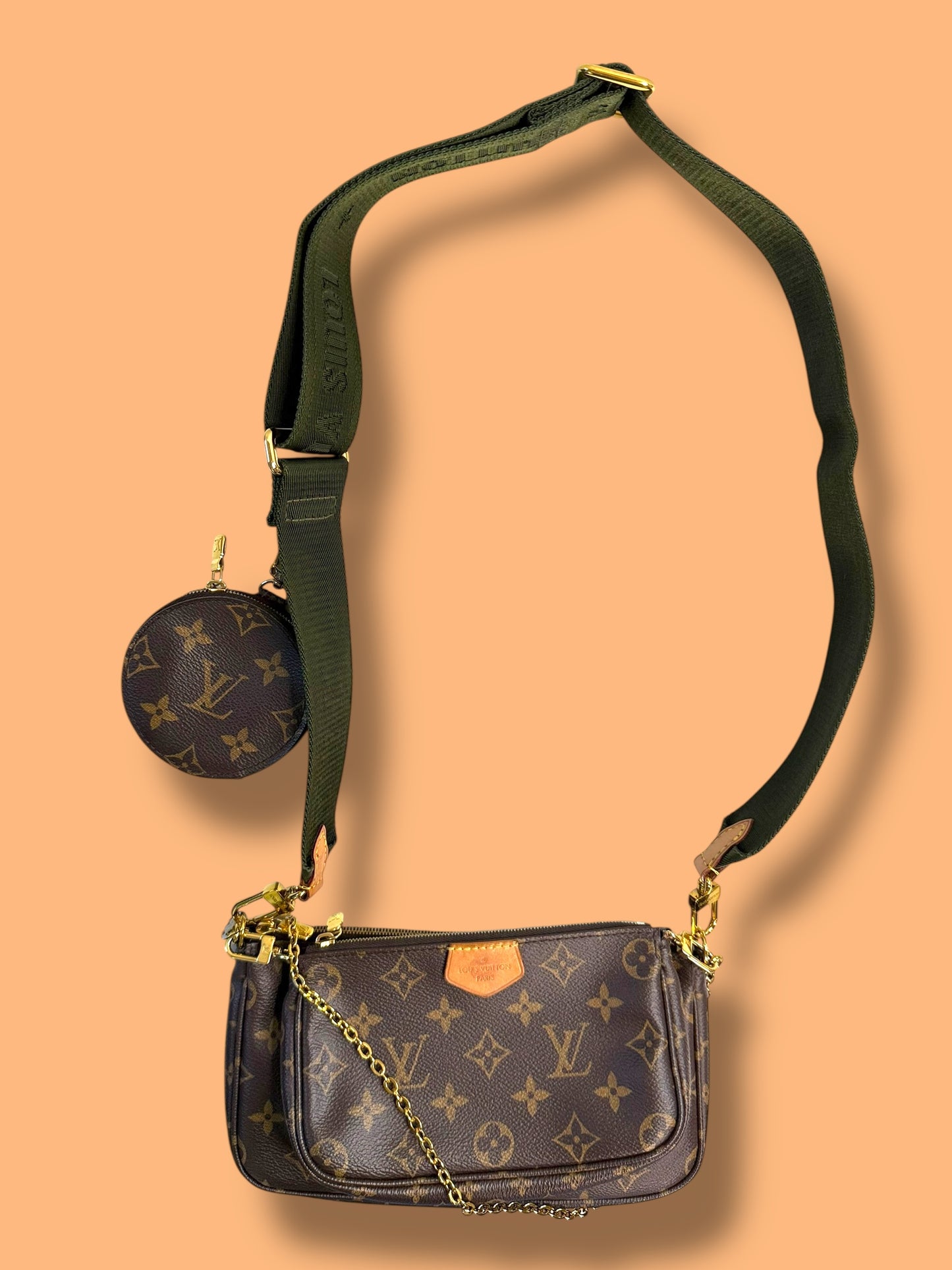 $2930 Retail TBC218 LOUIS VUITTON Monogram Multi Pochette Guitar Strap SR4260