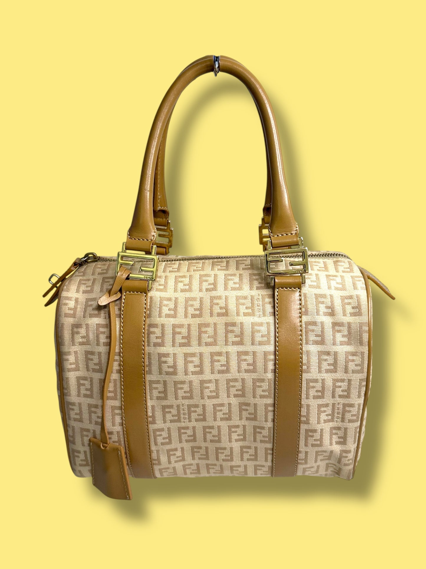 TBC173 FENDI Beige Zucchino Boston Bag 25