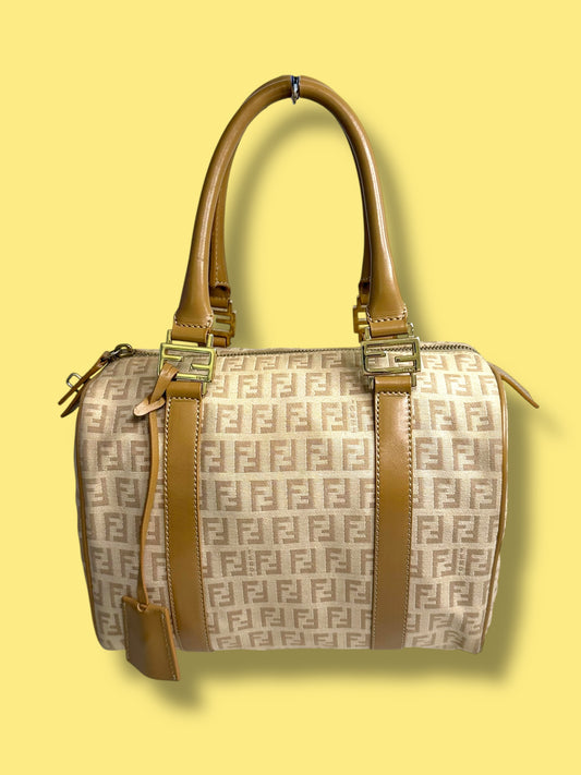 TBC173 FENDI Beige Zucchino Boston Bag 25