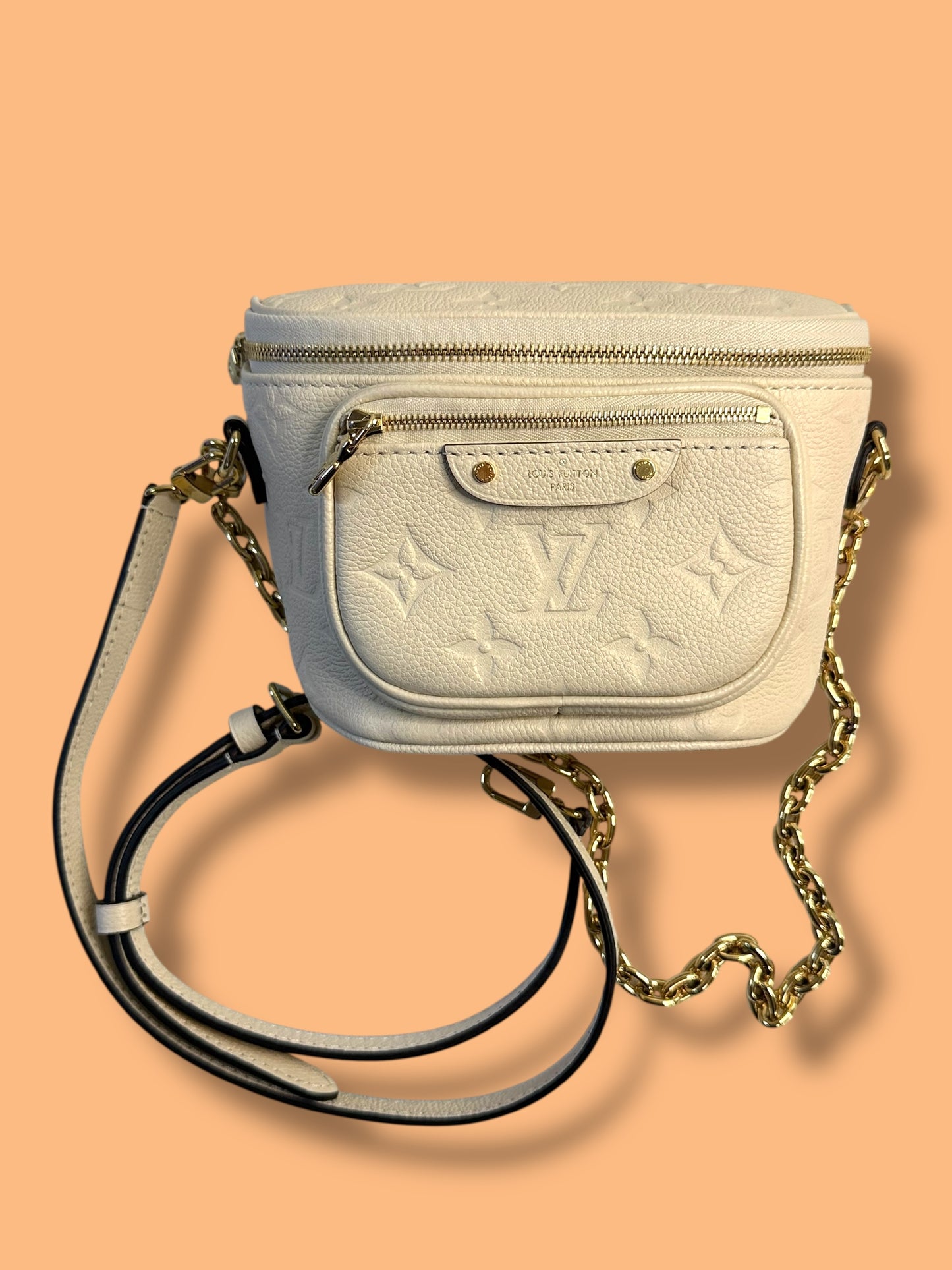 $2370 TBC284 LOUIS VUITTON Creme Empreinte Leather Mini Bumbag Microchipped