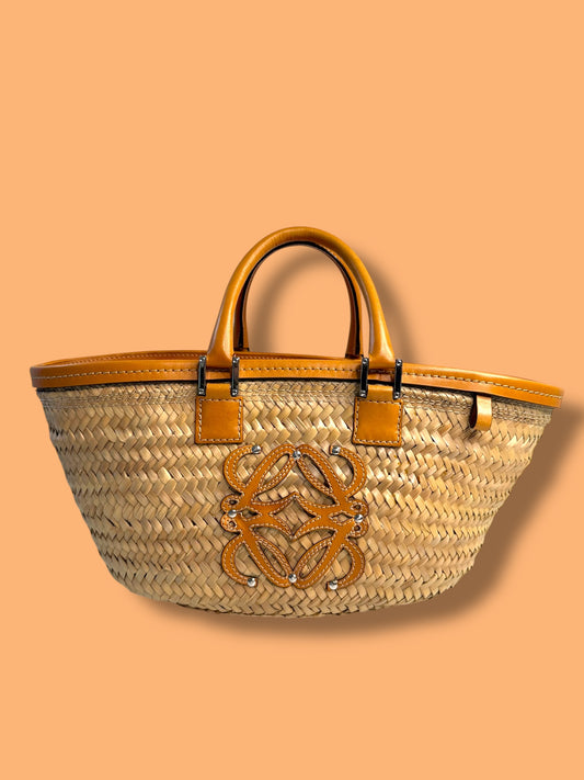TBC199 LOEWE Anagram Basket Bag with Pochette Pink Fabric Interior