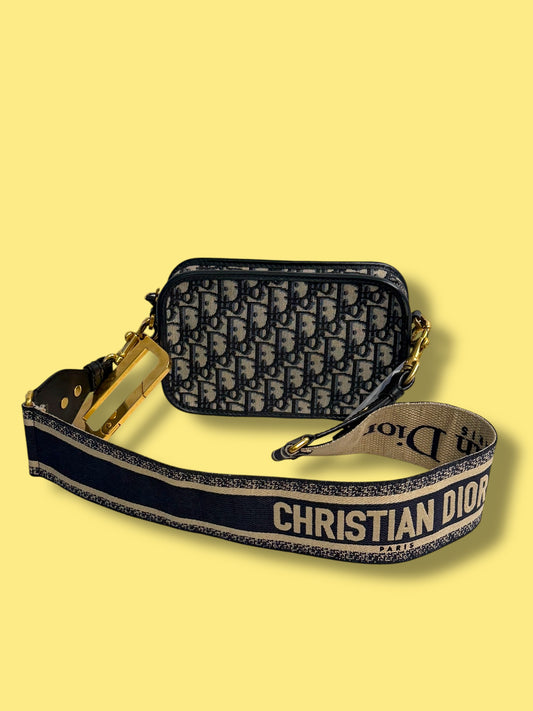 TBC101 DIOR Navy Oblique Diorquake Camera Clutch Bag with Guitar Strap