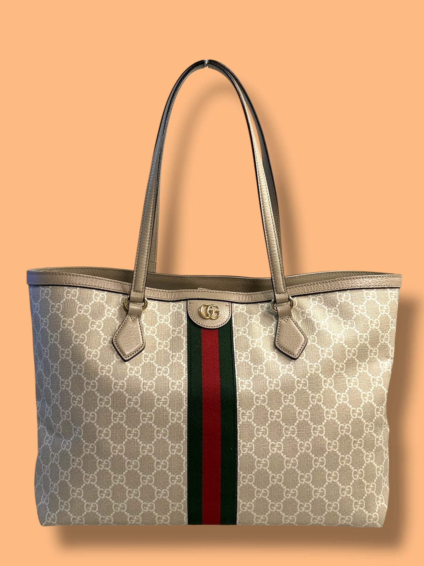 $1980 srp TBC282 GUCCI Beige GG Ophidia Supreme Tote